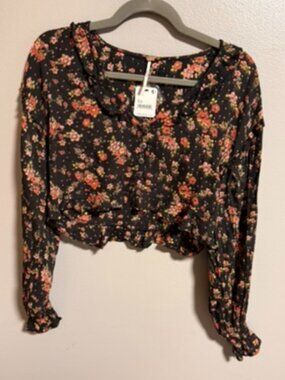 Free People Floral Cropped Long Sleeve Top | XS | MSRP $158